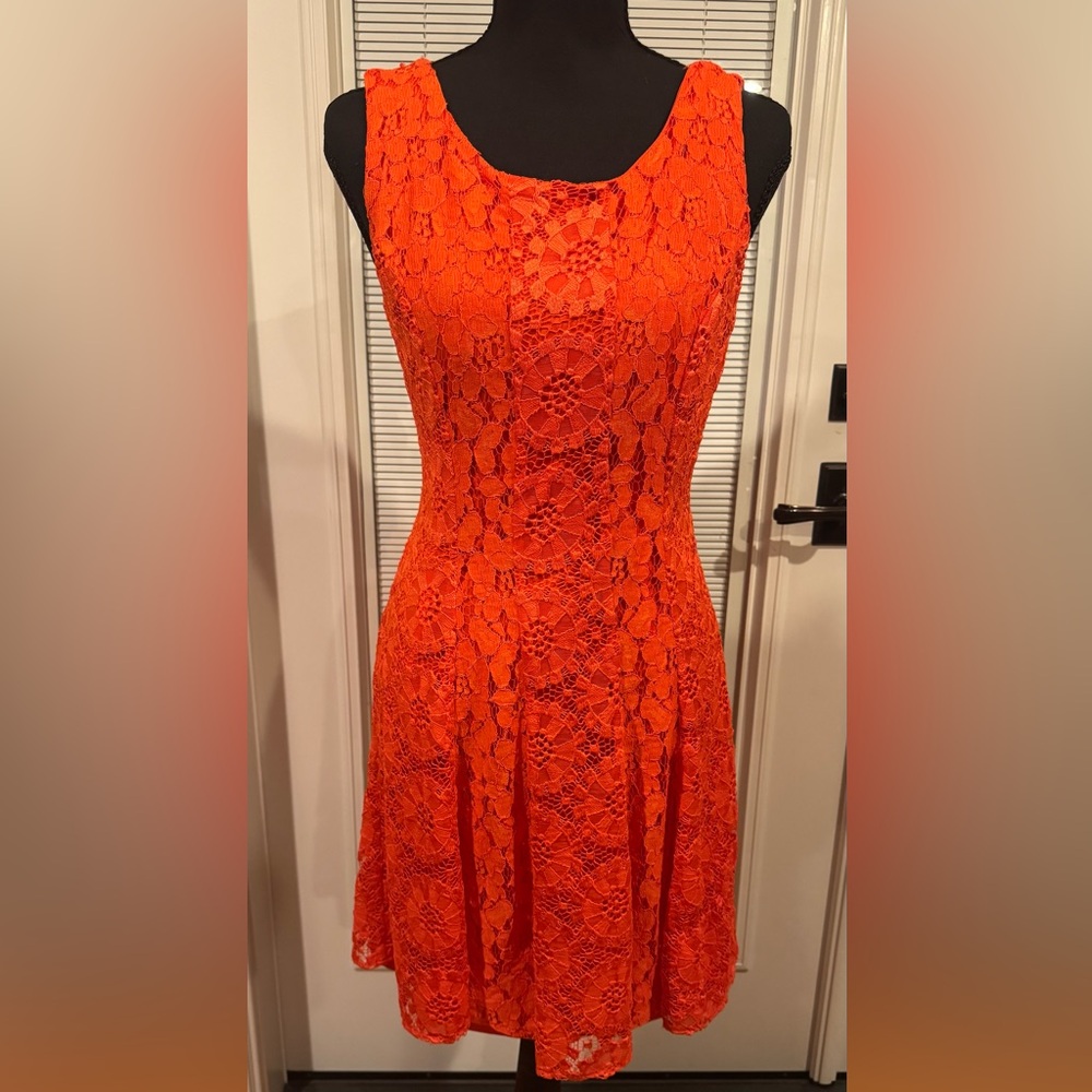 Marineblu Vibrant Orange Sleeveless Lace Dress Size Large